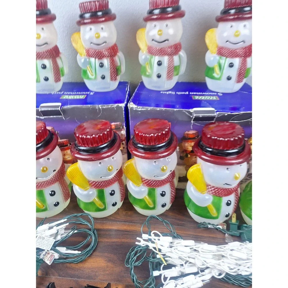 Blow Mold Snowman Path Lights 10ct White Red Green Vintage Style Festive Retro